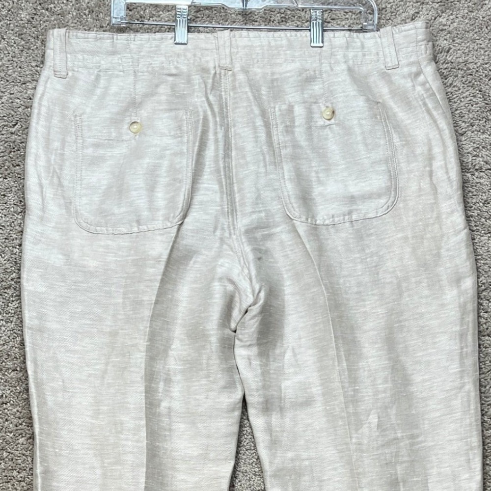 Perry Ellis Linen Blend Pants Mens 38x32 Beige Straight Leg Drawstring Twill EUC - Picture 6 of 16